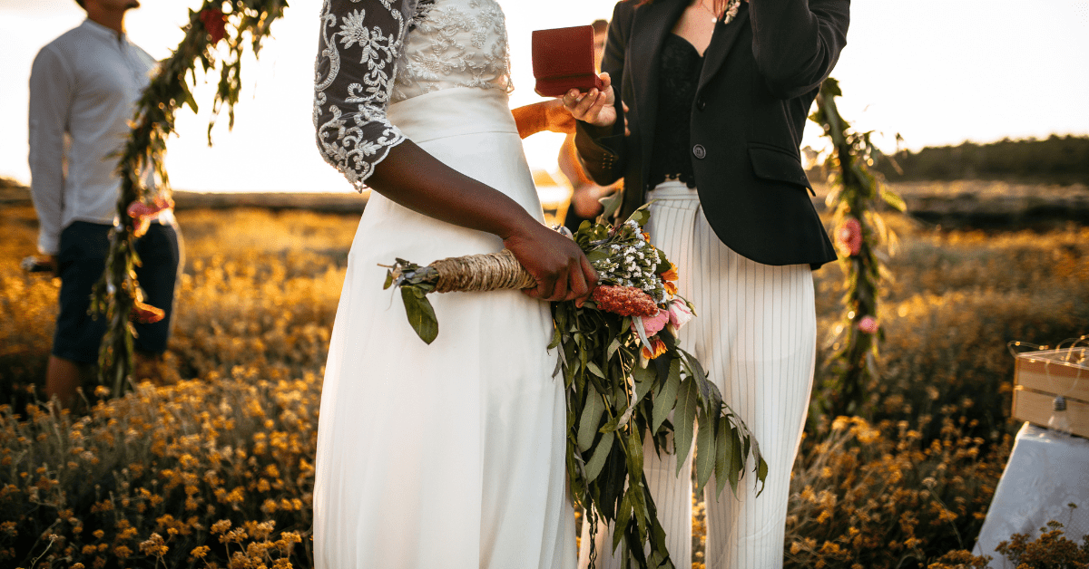 Life celebration, two women holding flowers
